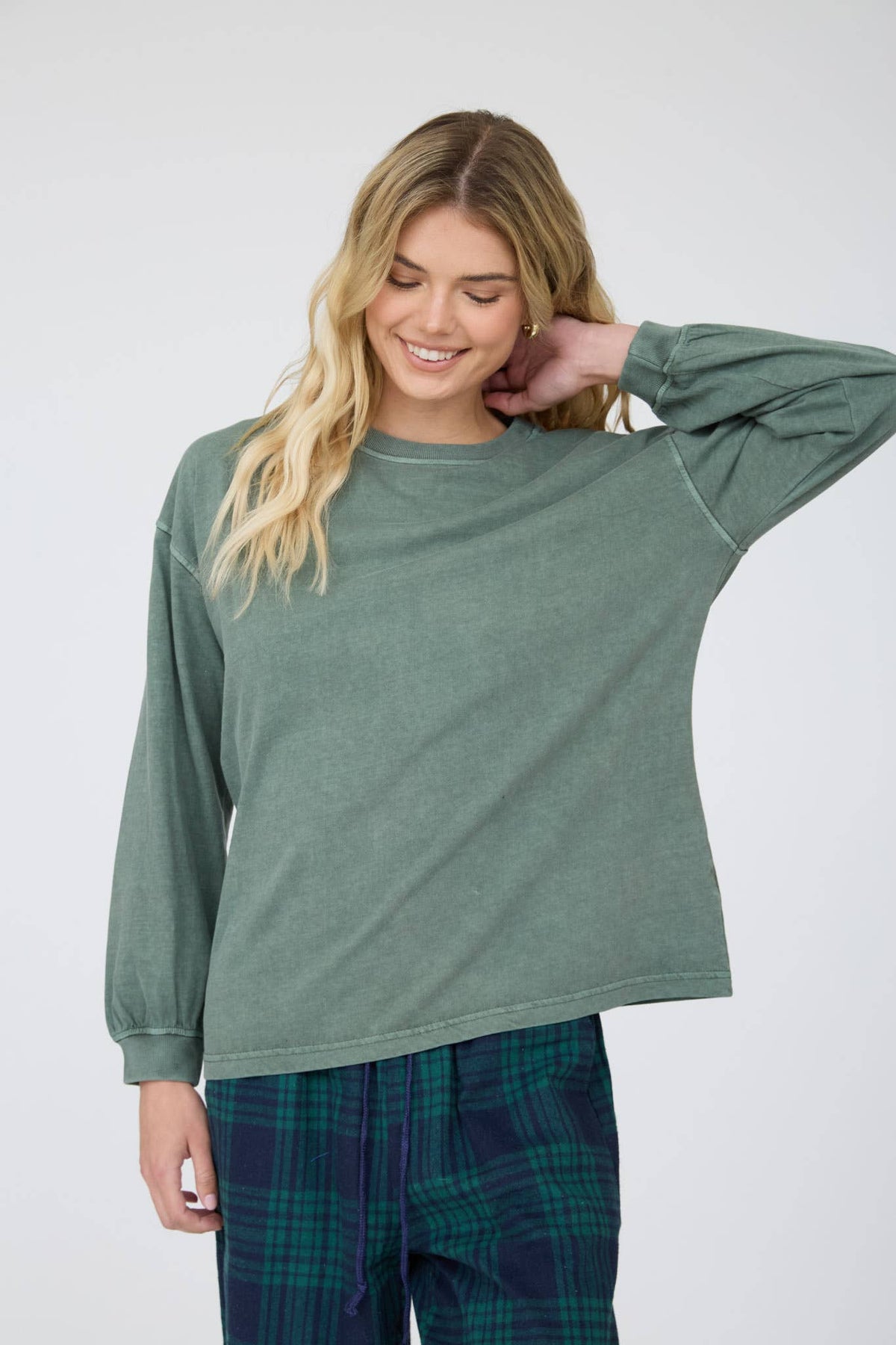 Soft Marbled Top - Dusty Green