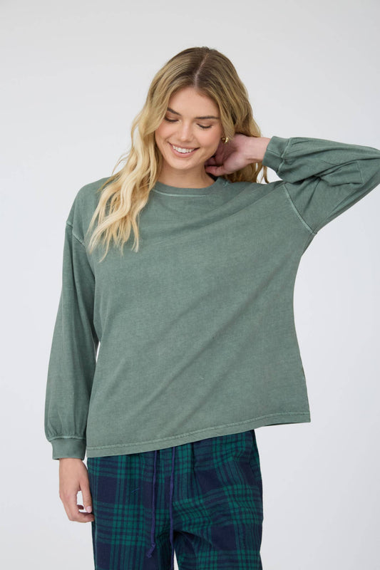 Soft Marbled Top - Dusty Green