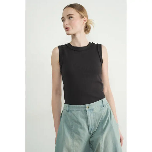 Ribbed Outside Seam Tank - Black
