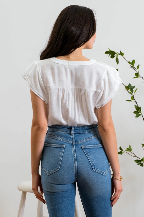 White Petal Tassel Sleeve Blouse