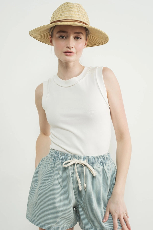 Ribbed Outside Seam Tank - White
