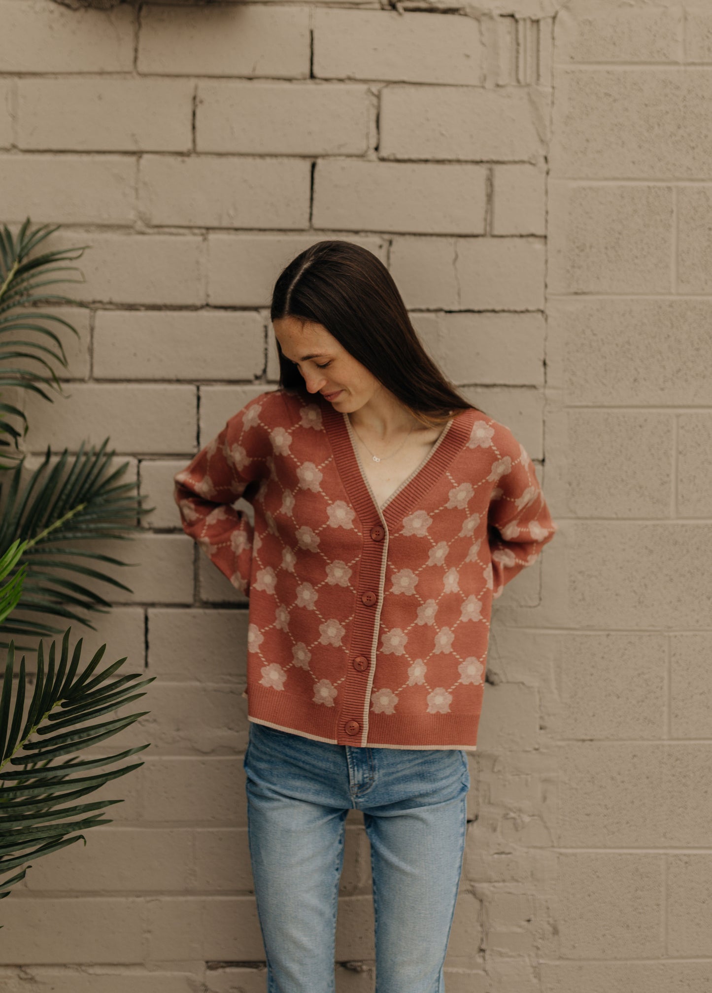 Dark Mauve Floral Cardigan