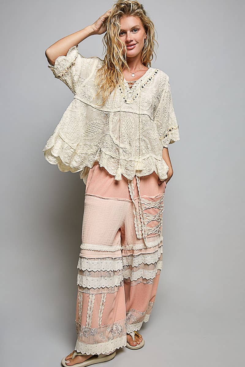 Boho Breeze Crochet V-Neck