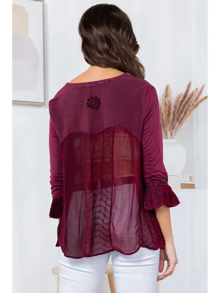 Burgundy Red Embroidered Blouse