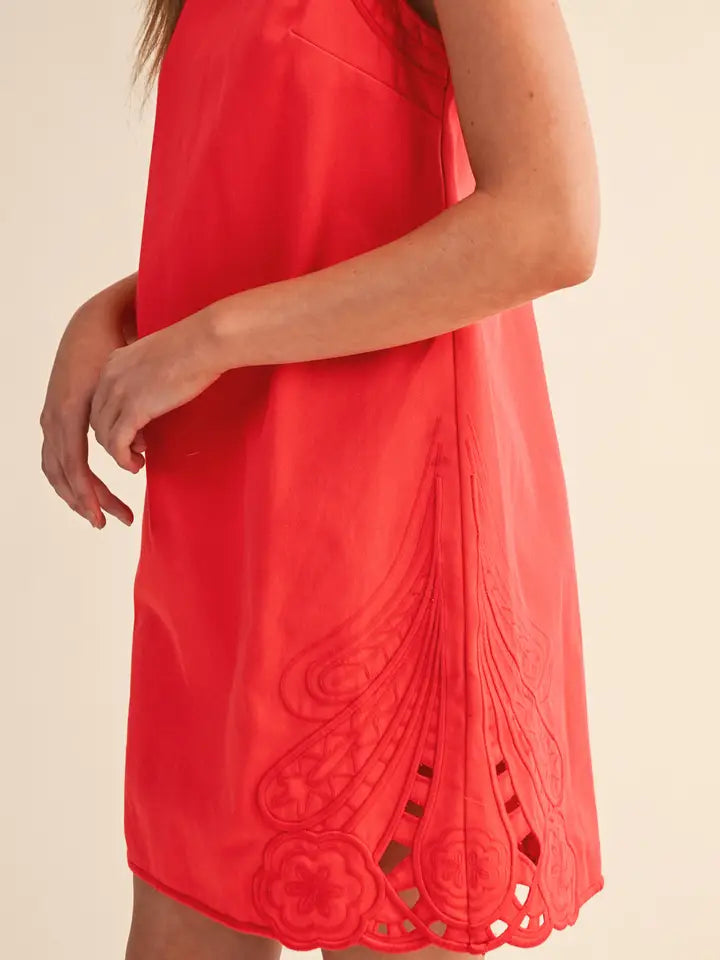 Red Cut-Out Embroidered Dress