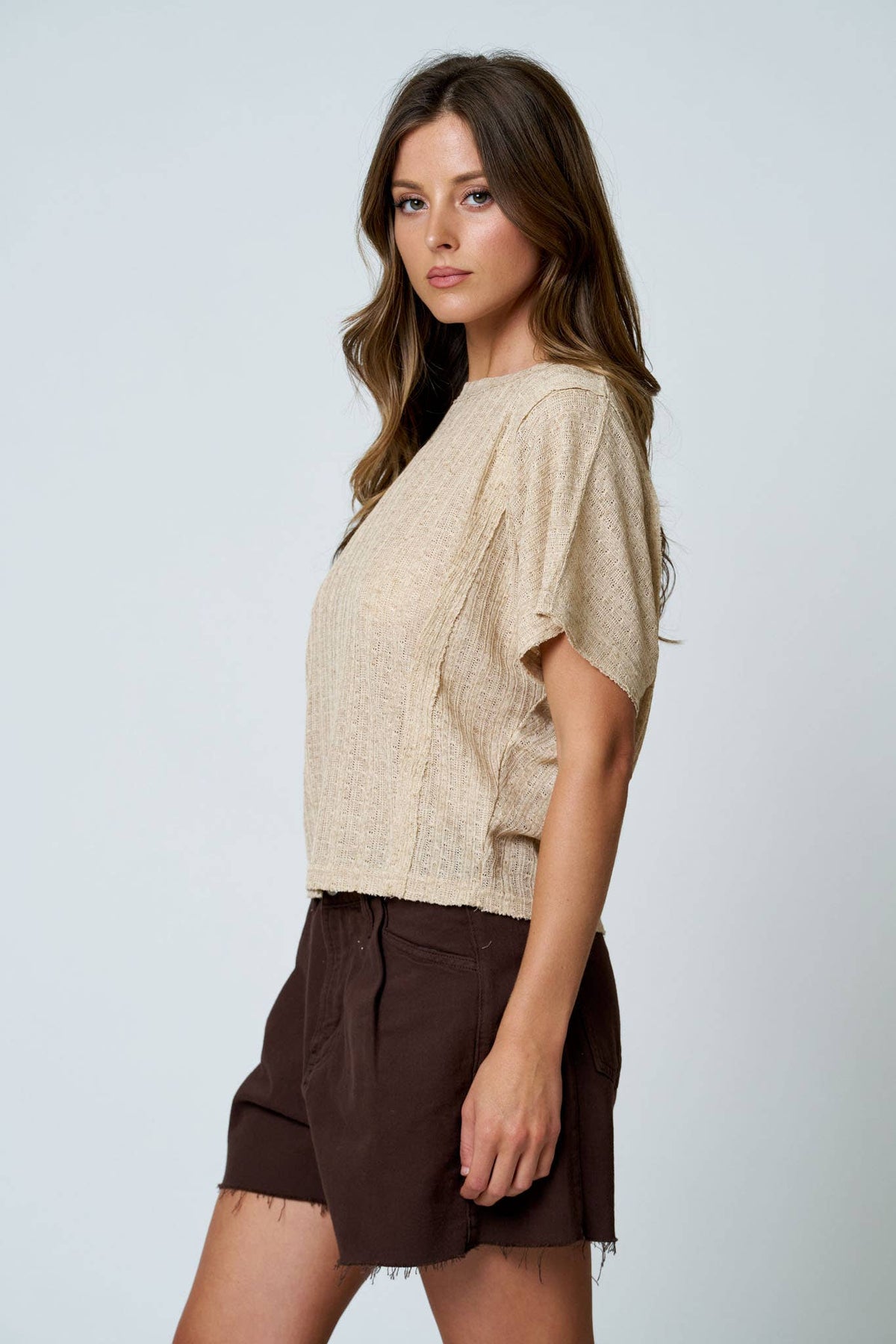 Exposed Seam Khaki Top