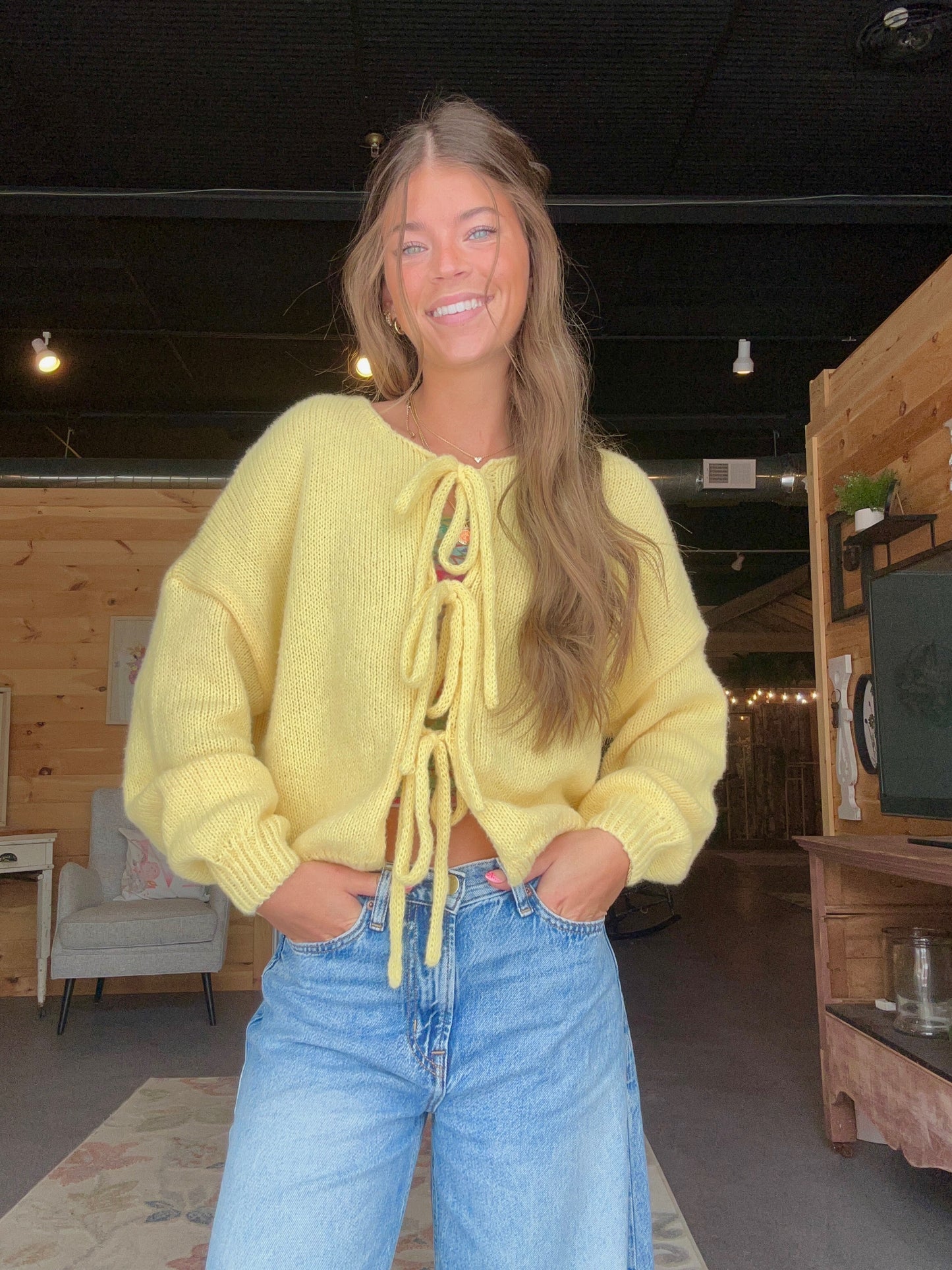 Lindsay's Tie Cardigan - Yellow