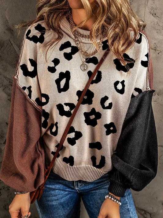 Animal Print Block Sweater