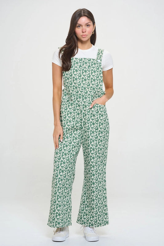 Green Floral Overalls