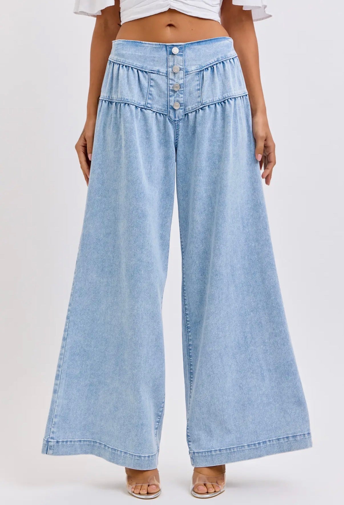 4 Button High Rise Wide Leg Jean