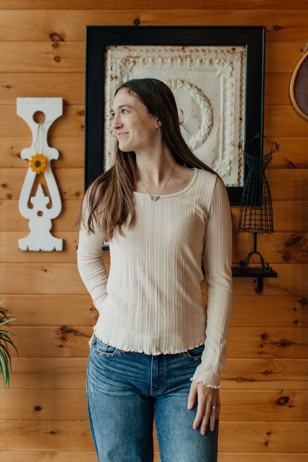 Soft Spoken Ribbed Top - Ecru