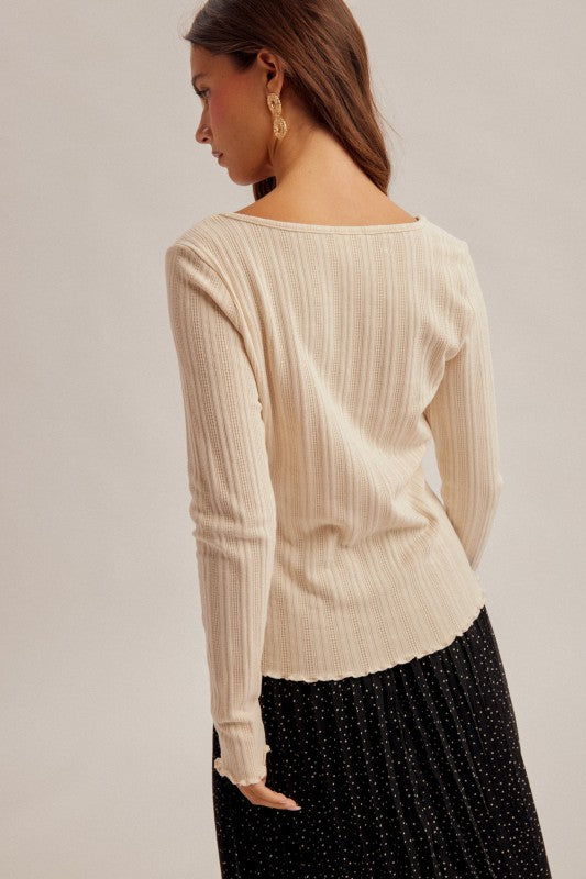 Soft Spoken Ribbed Top - Ecru