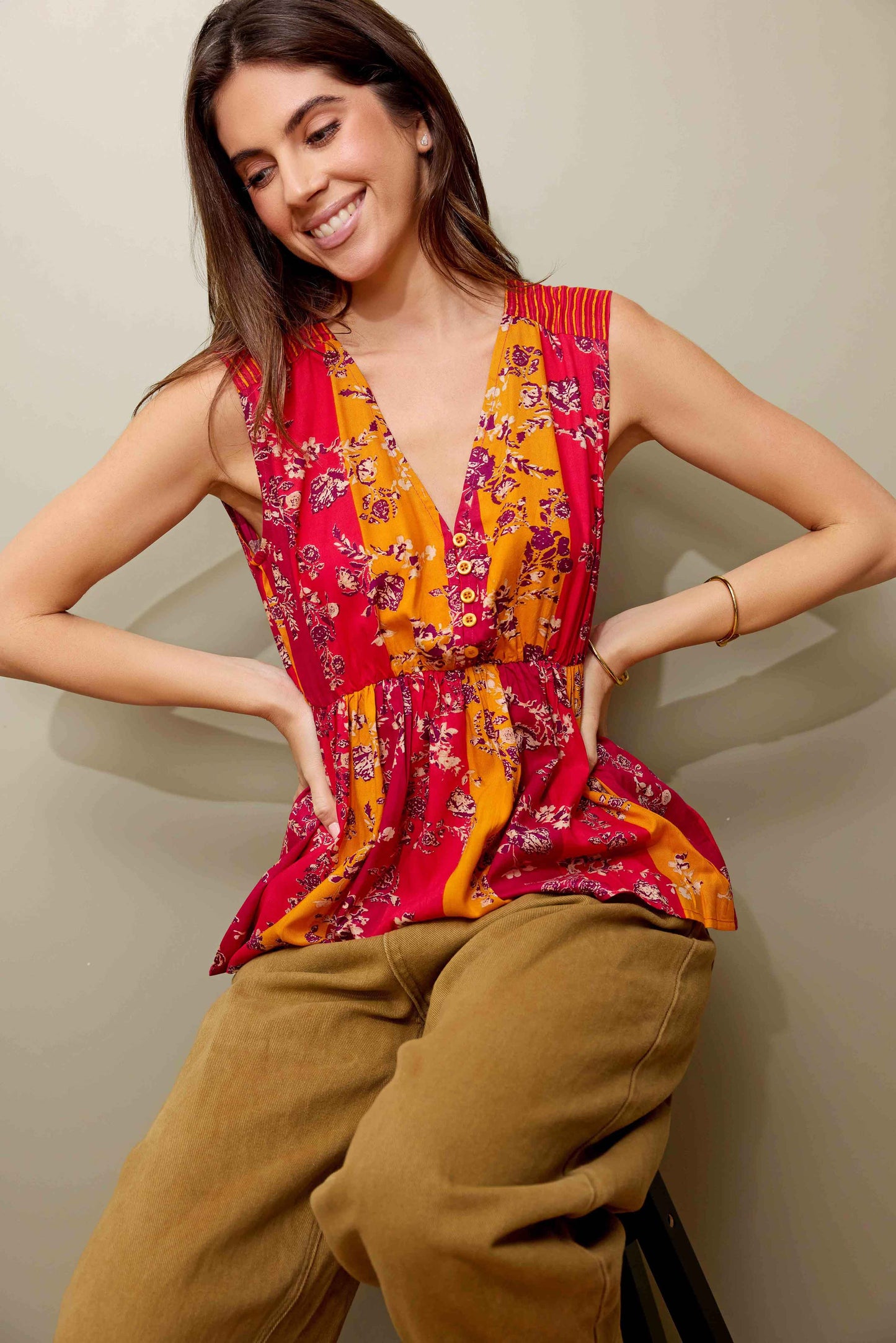 Summer Glow Striped Peplum Tank- Yellow & Red