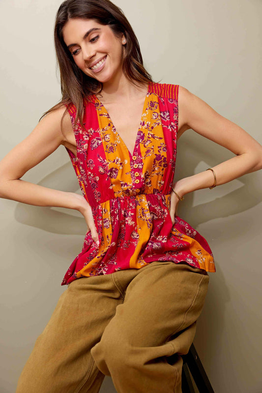 Summer Glow Striped Peplum Tank- Yellow & Red