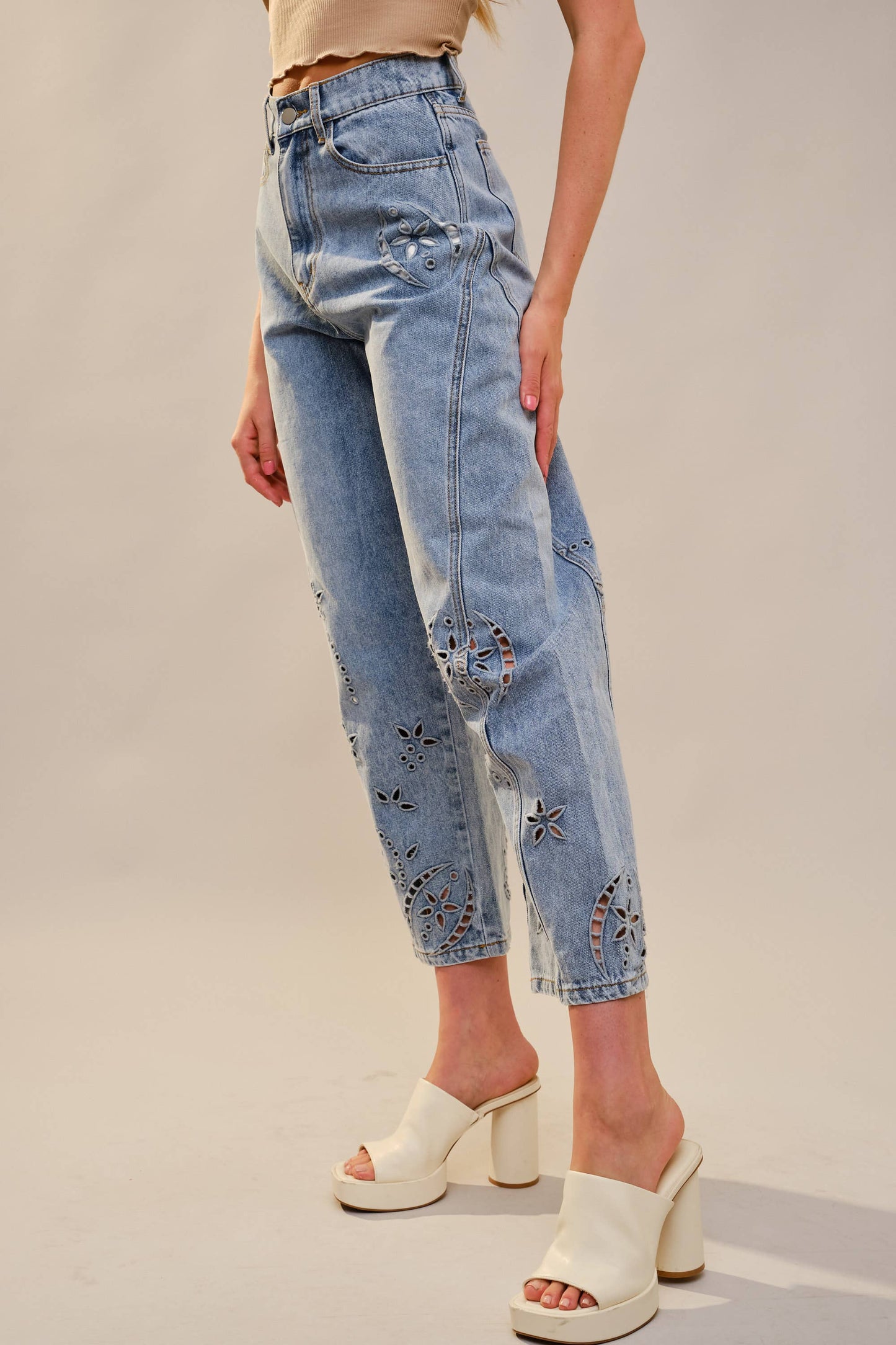 Denim Barrel Pants with Details
