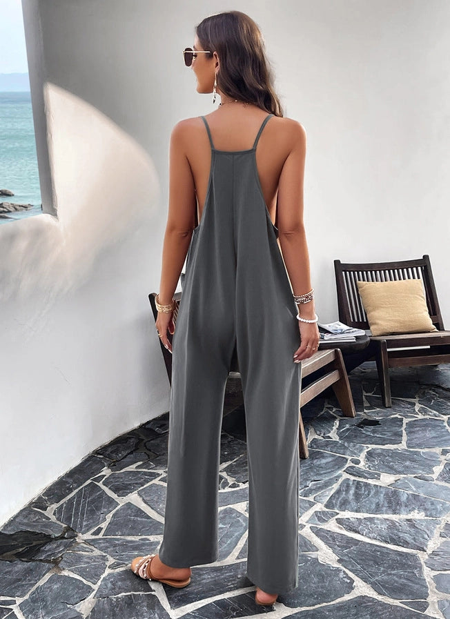 Spaghetti Strap Jumpsuit - Chocolate Brown