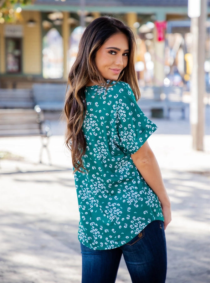 Bonnie Mae Green Floral Top