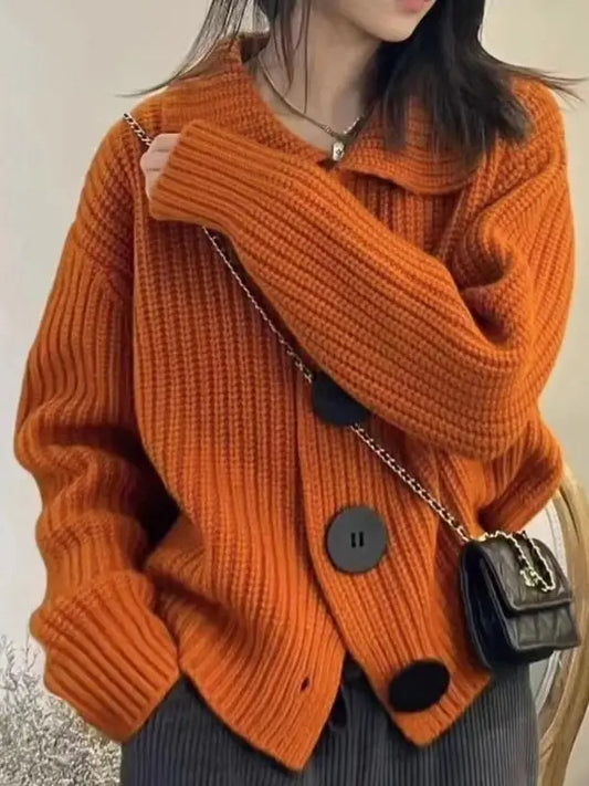 Giant Button Cardigan - Orange