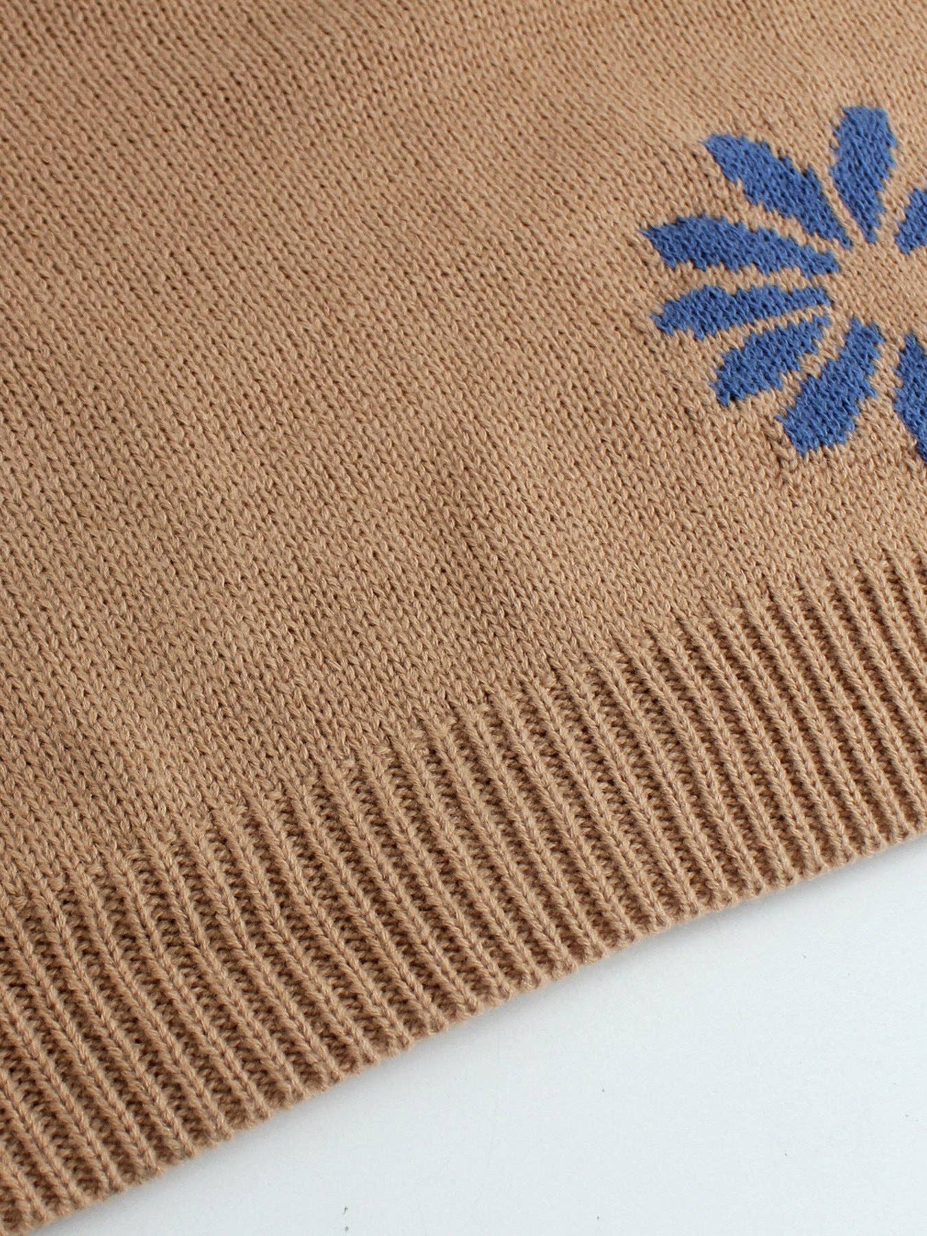 Khaki Floral Knit Sweater Ribbed