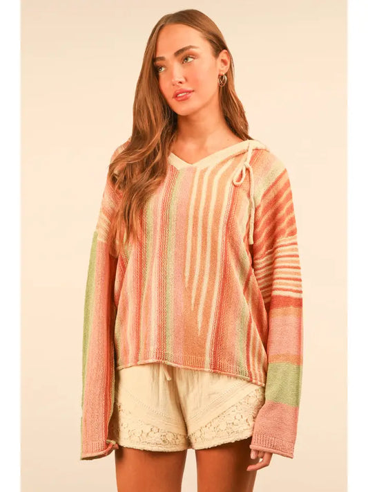 Cream Multi-Color Stripe Hoodie