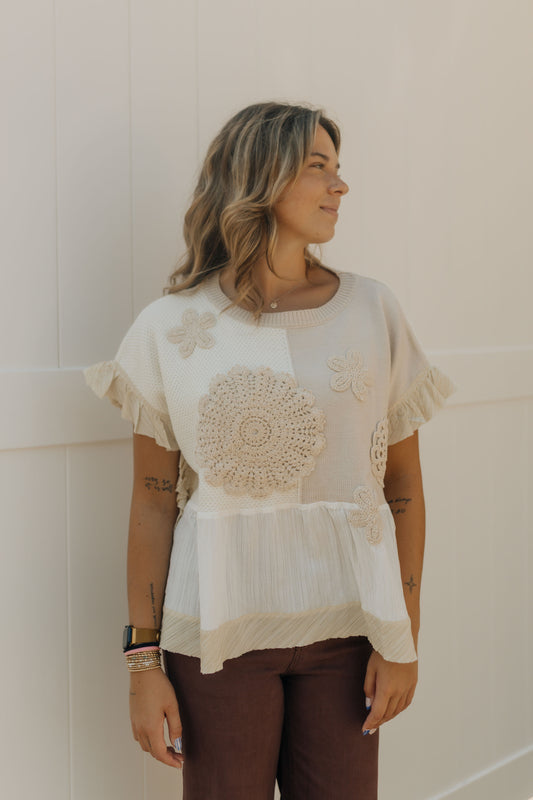 Sweater Textured Fabric Ruffle Detail Top