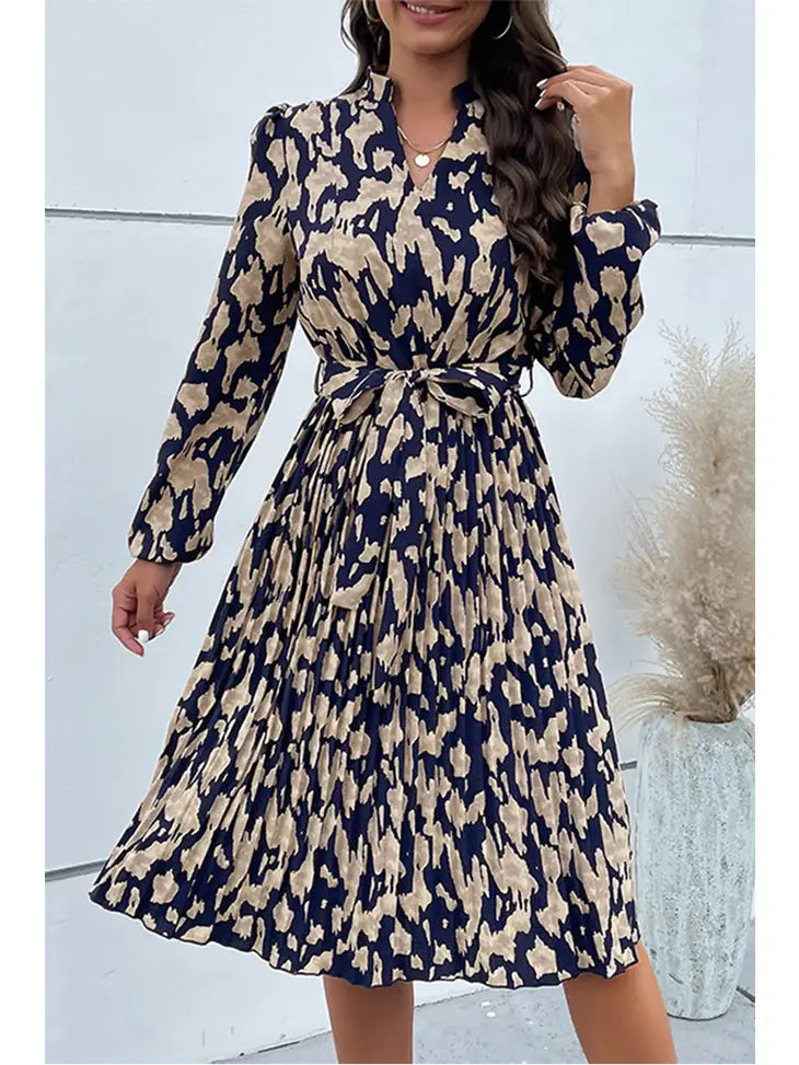Navy & Brown Patterened Dress