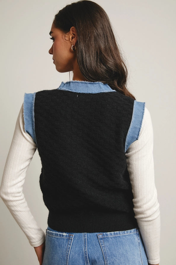 Denim & Black Sweater Vest