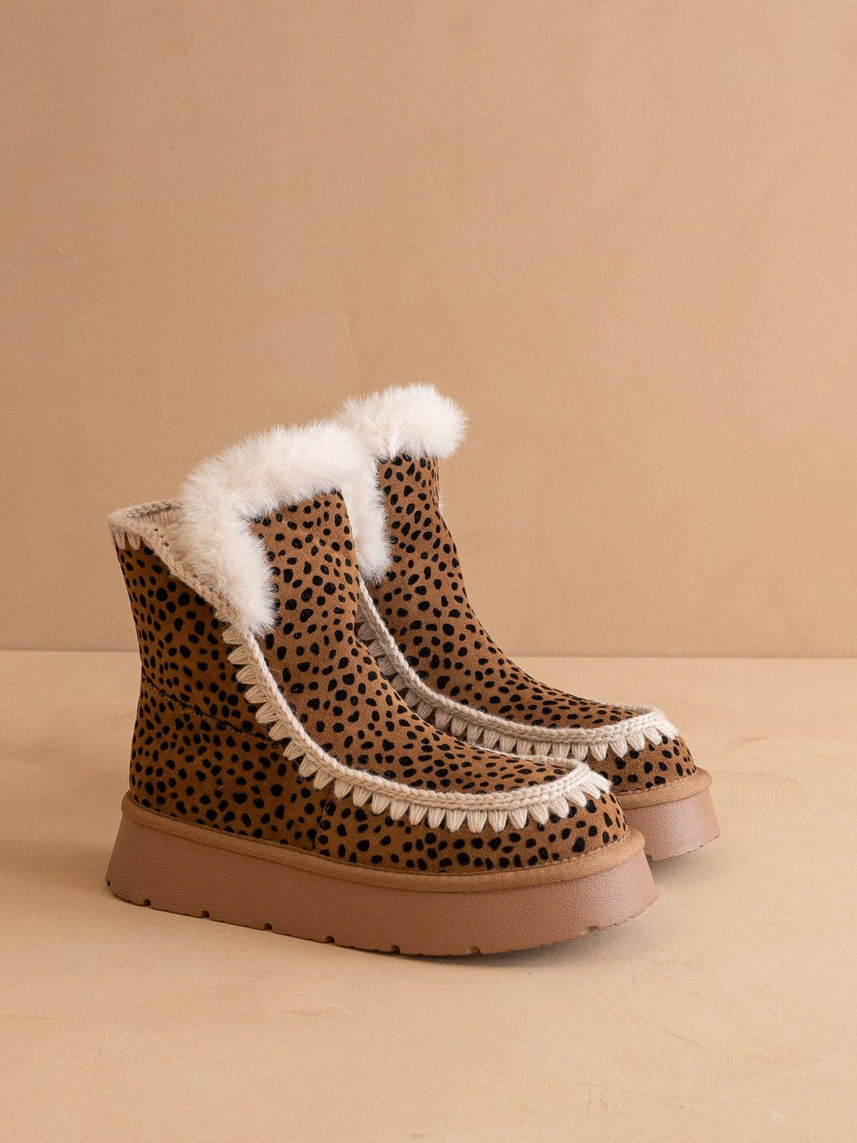 Dark Cheetah Shearling Trim Platform Boot