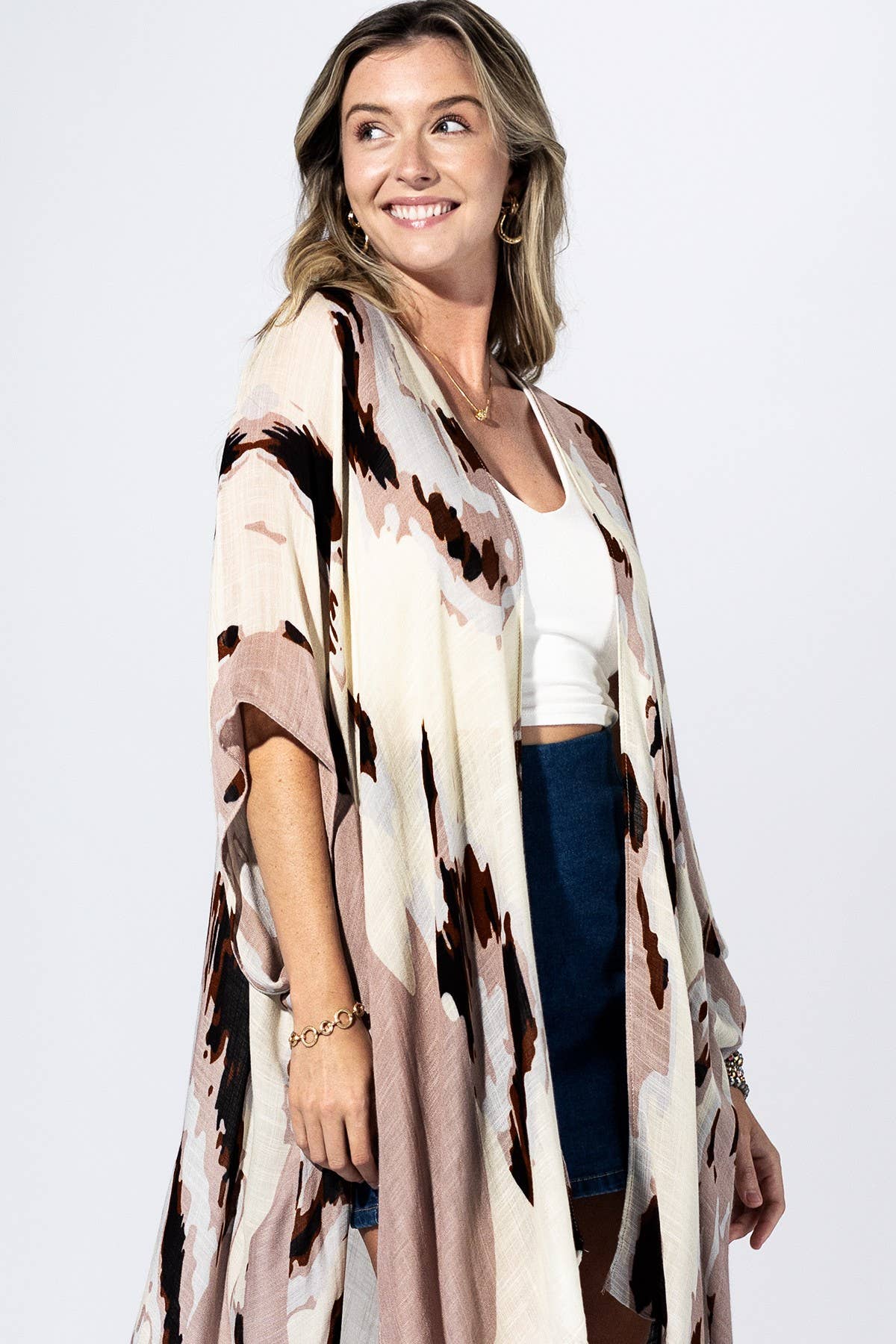 Beige and Black Wash Kimono