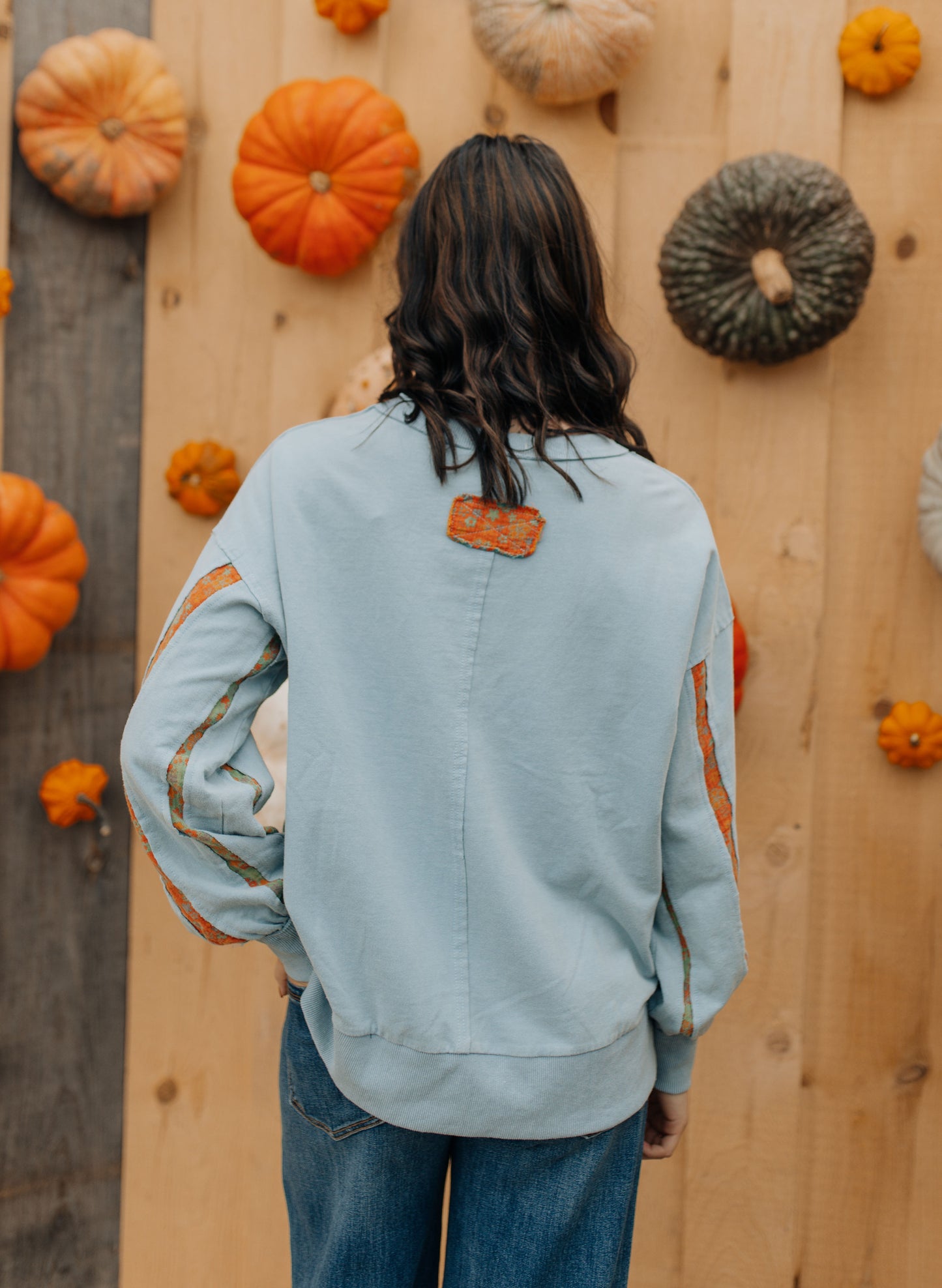 Dusty Blue and Orange Floral Crewneck