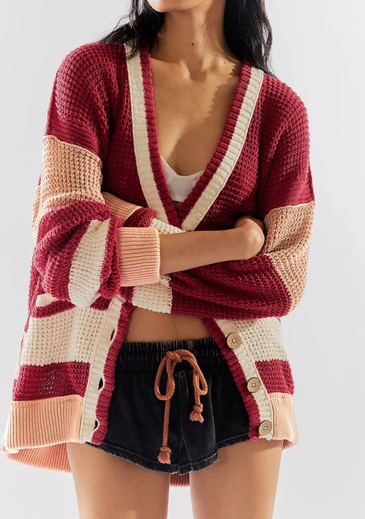 Snuggle Up Slouch Cardigan - Red