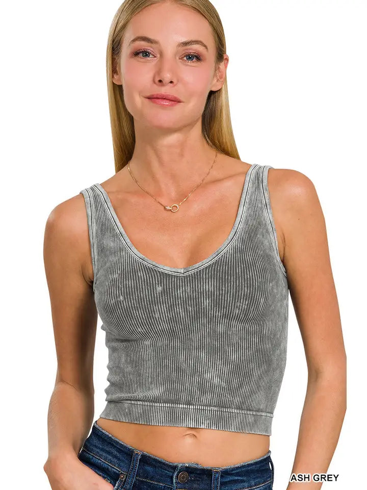 Reversible Ribbed Tank - Ash Grey