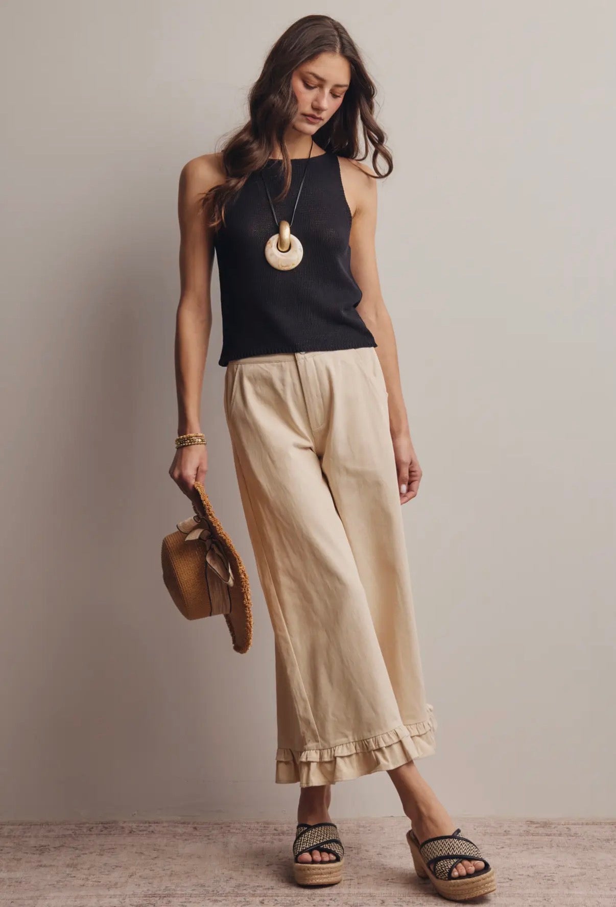 Ecru Ruffle Bottom Pant