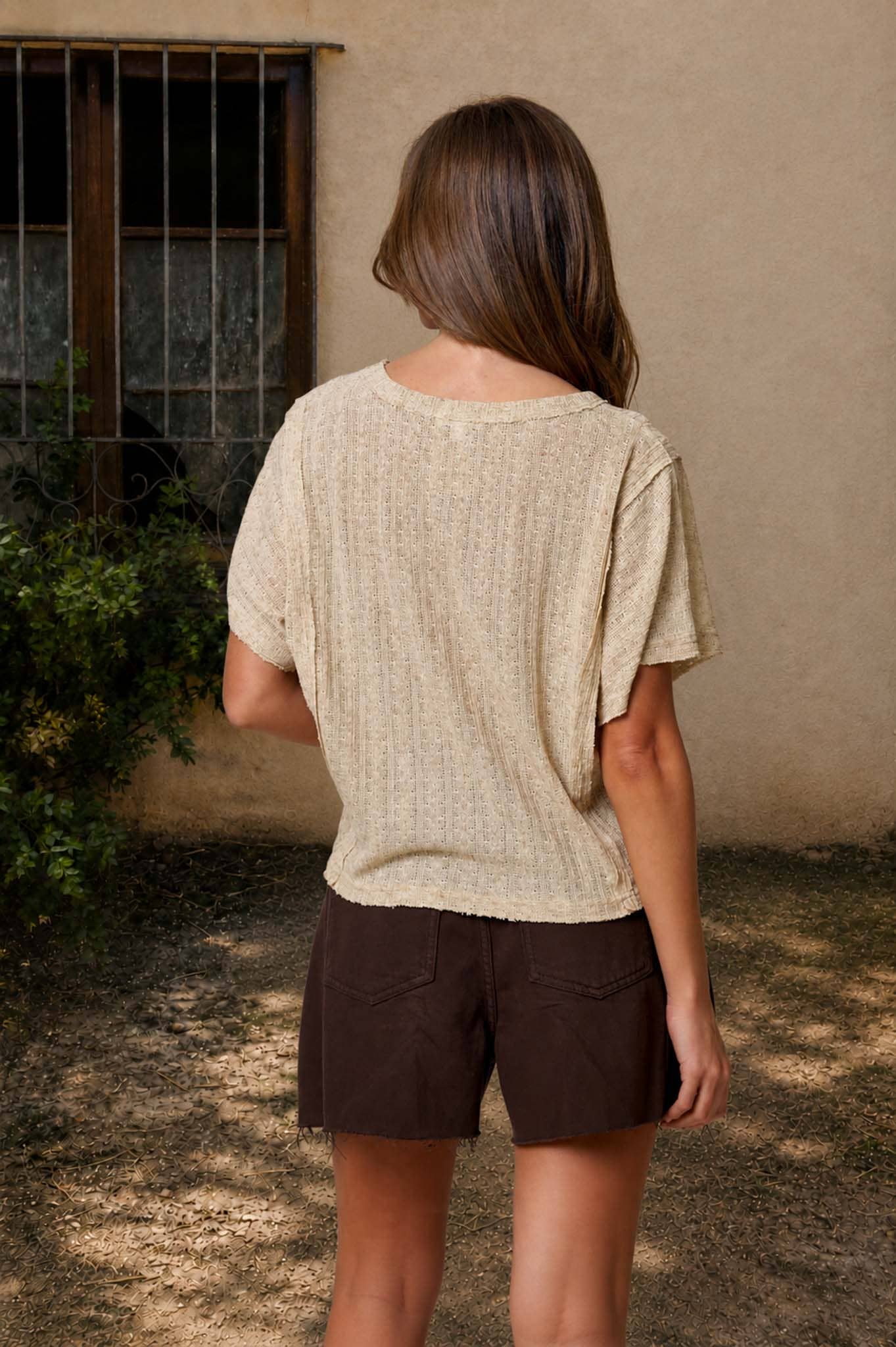 Exposed Seam Khaki Top