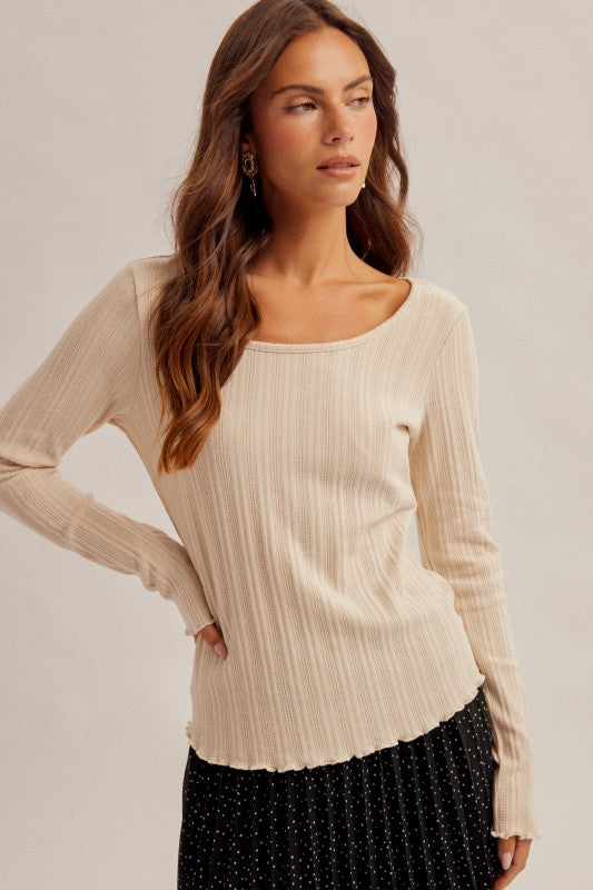 Soft Spoken Ribbed Top - Ecru