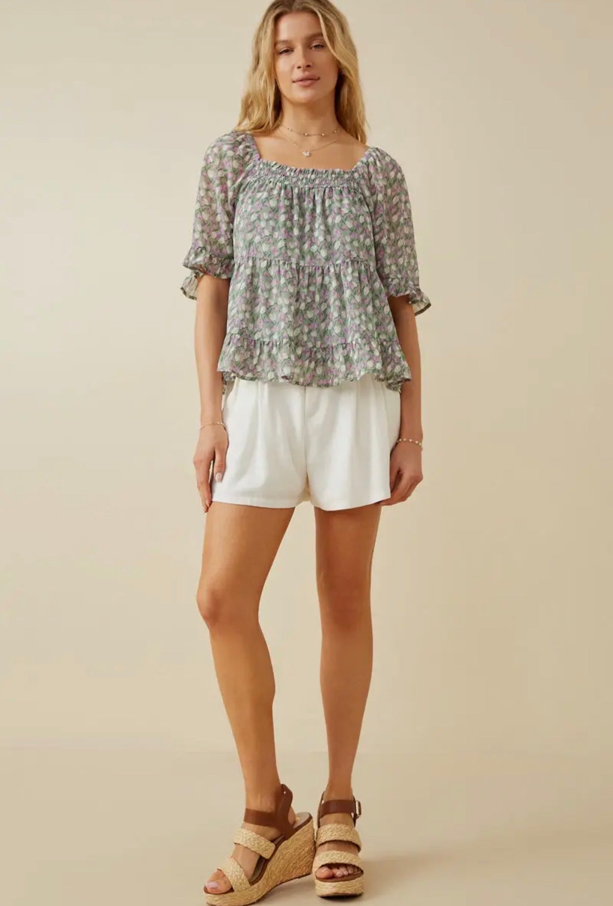 Lavender Smocked Floral Blouse