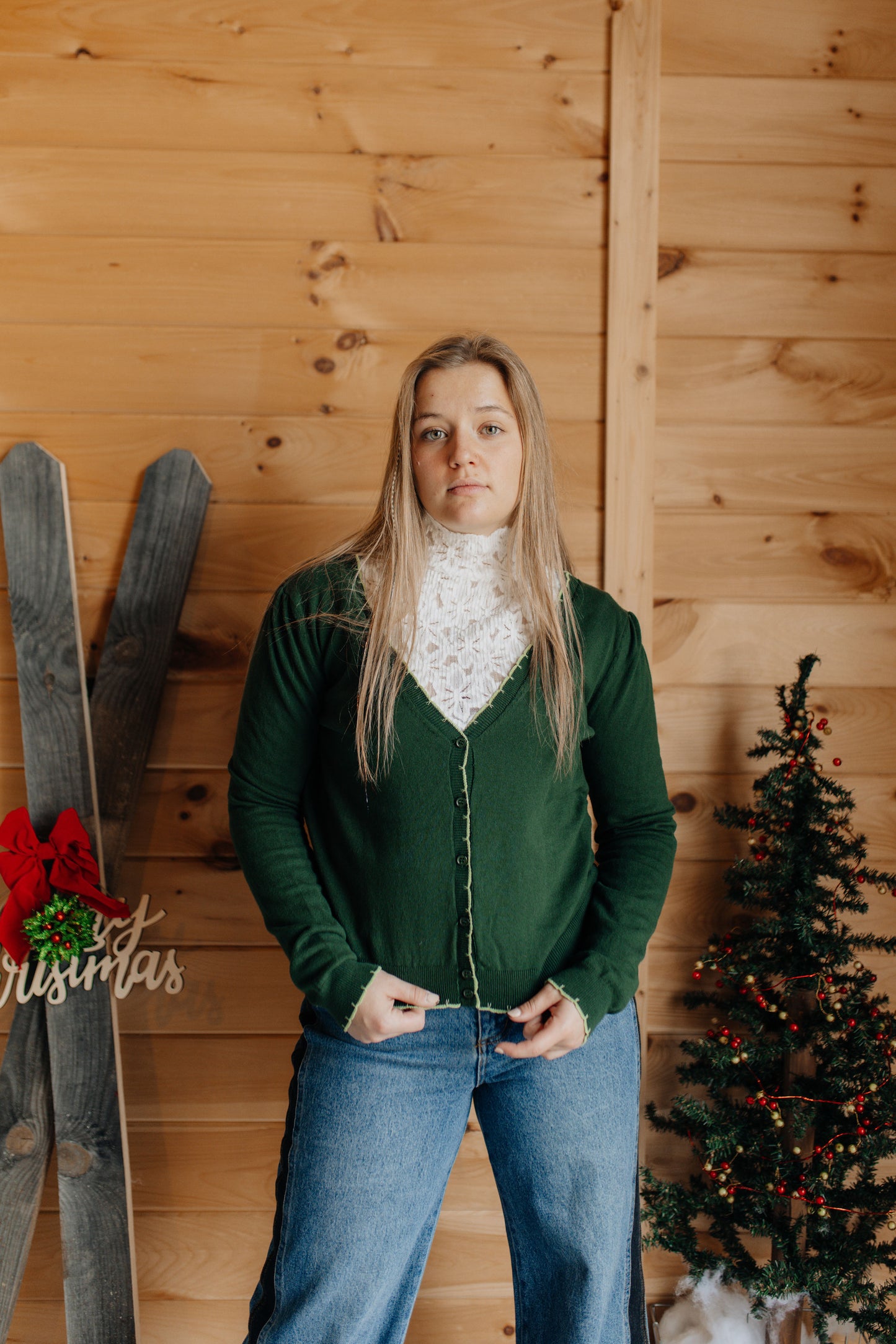 Christmas Spruce Scallop Cardigan