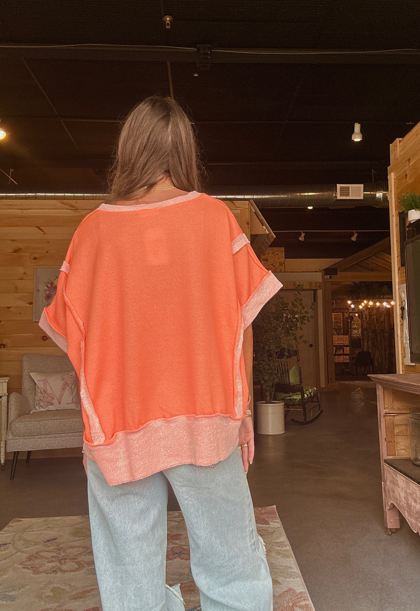 Sherbert Orange and Pink Short Sleeve Top
