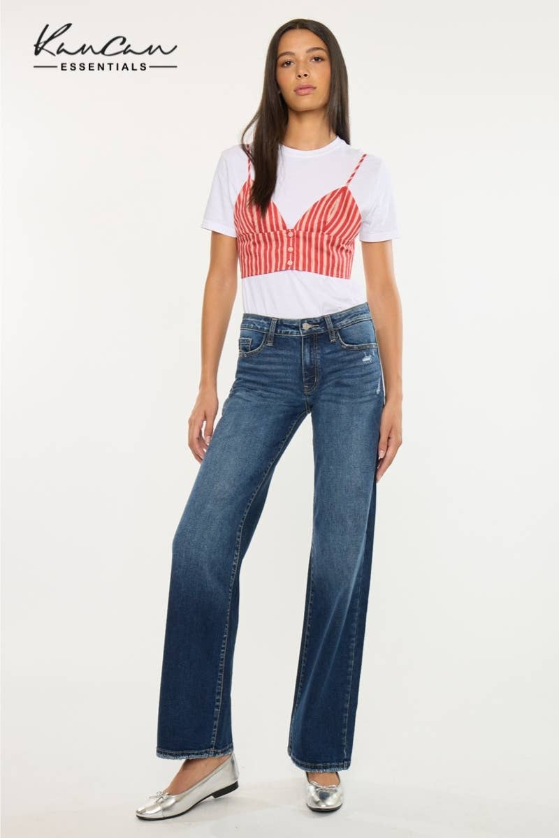 Dark Wash Mid-Rise Wide Leg Jean