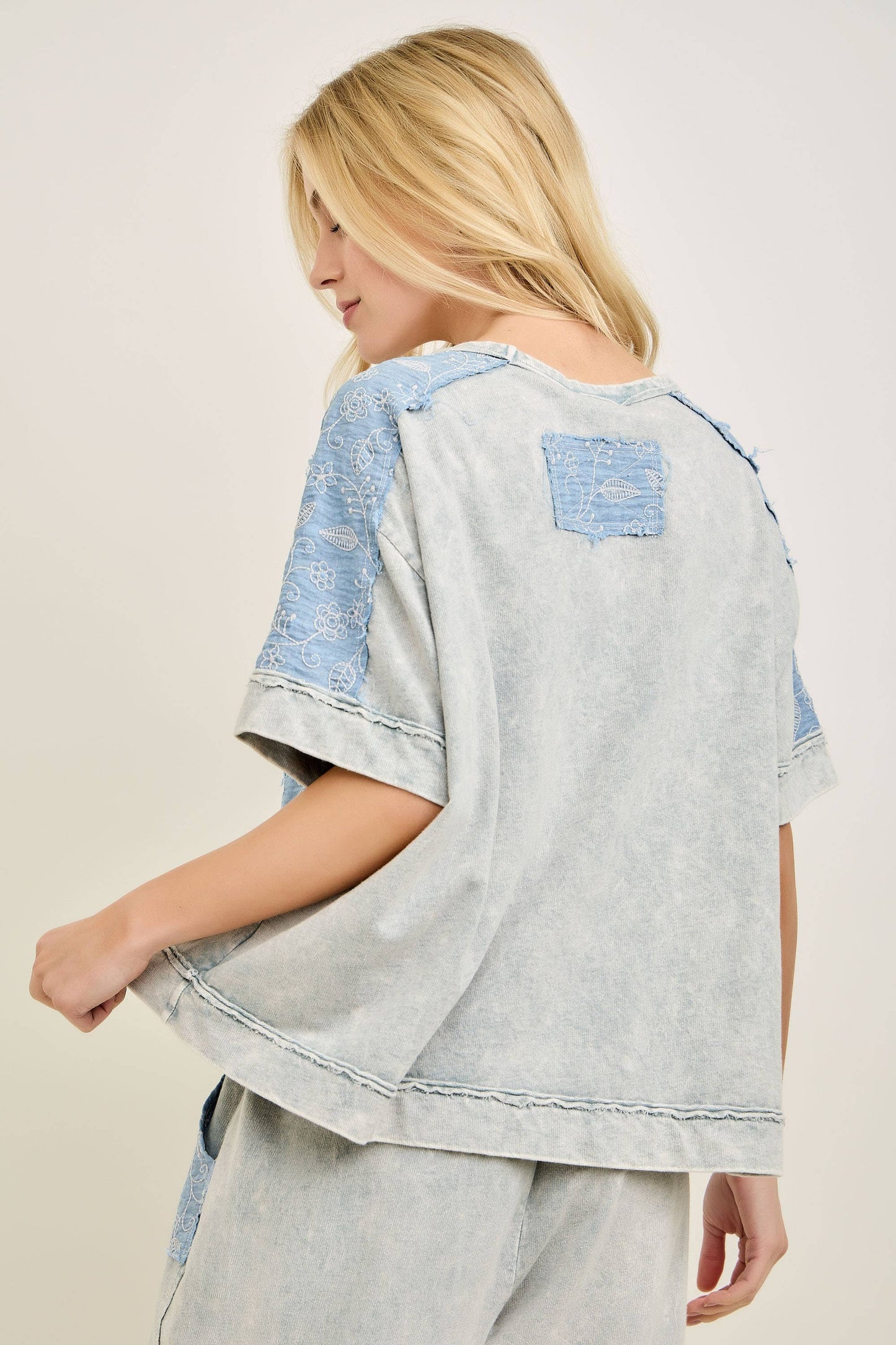 Denim Flower Patch Top