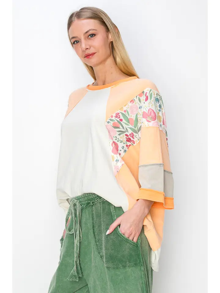 Orange Floral Sleeve Top