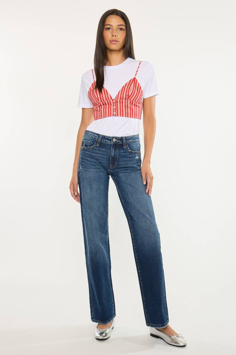 Dark Wash Mid-Rise Wide Leg Jean