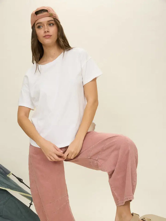 White Exposed Seam Raw Edge Short Sleeve