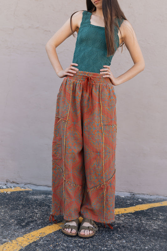 Burnt Orange Patterned Pants