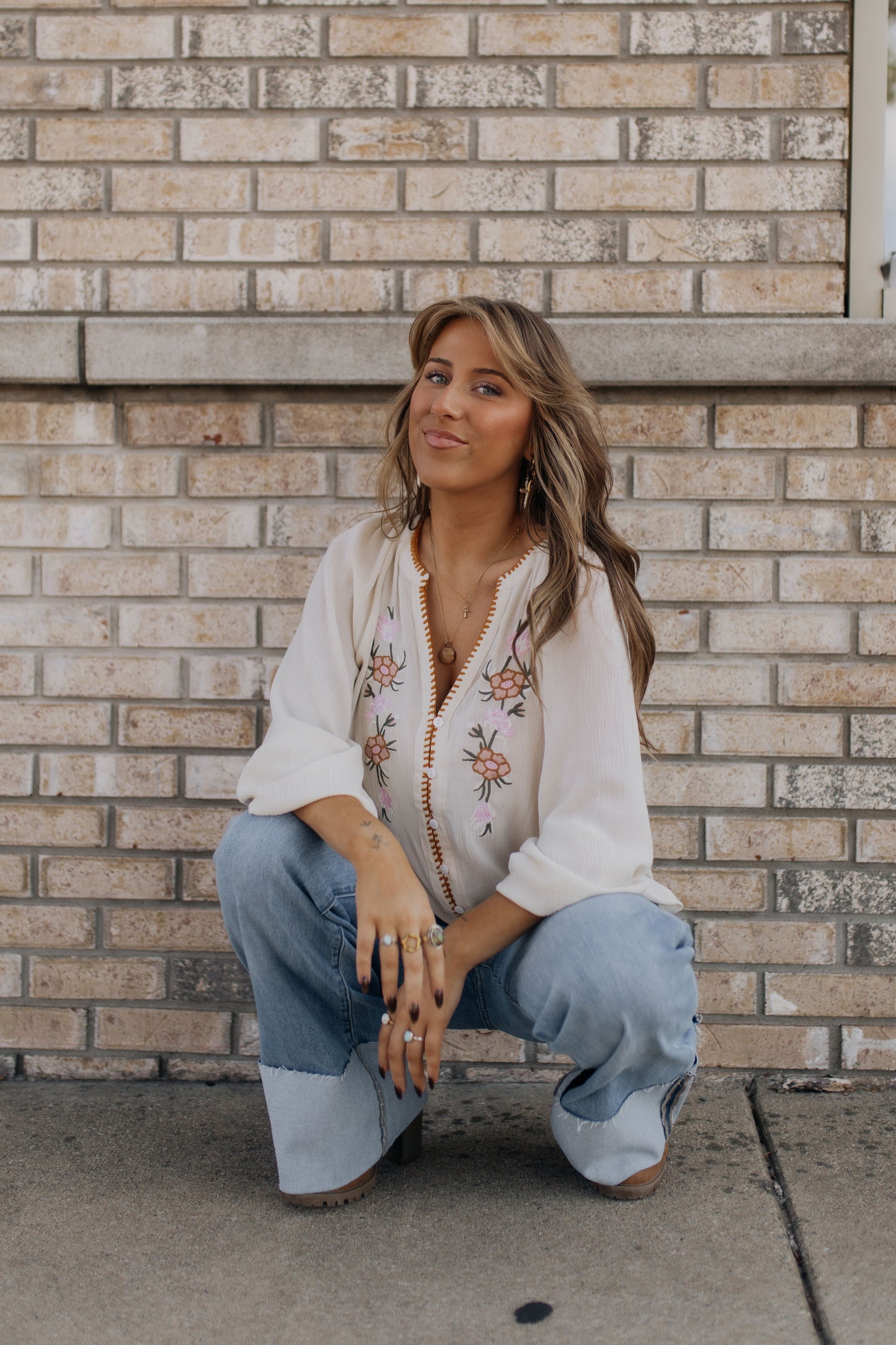 Embroidered Floral Boho Top