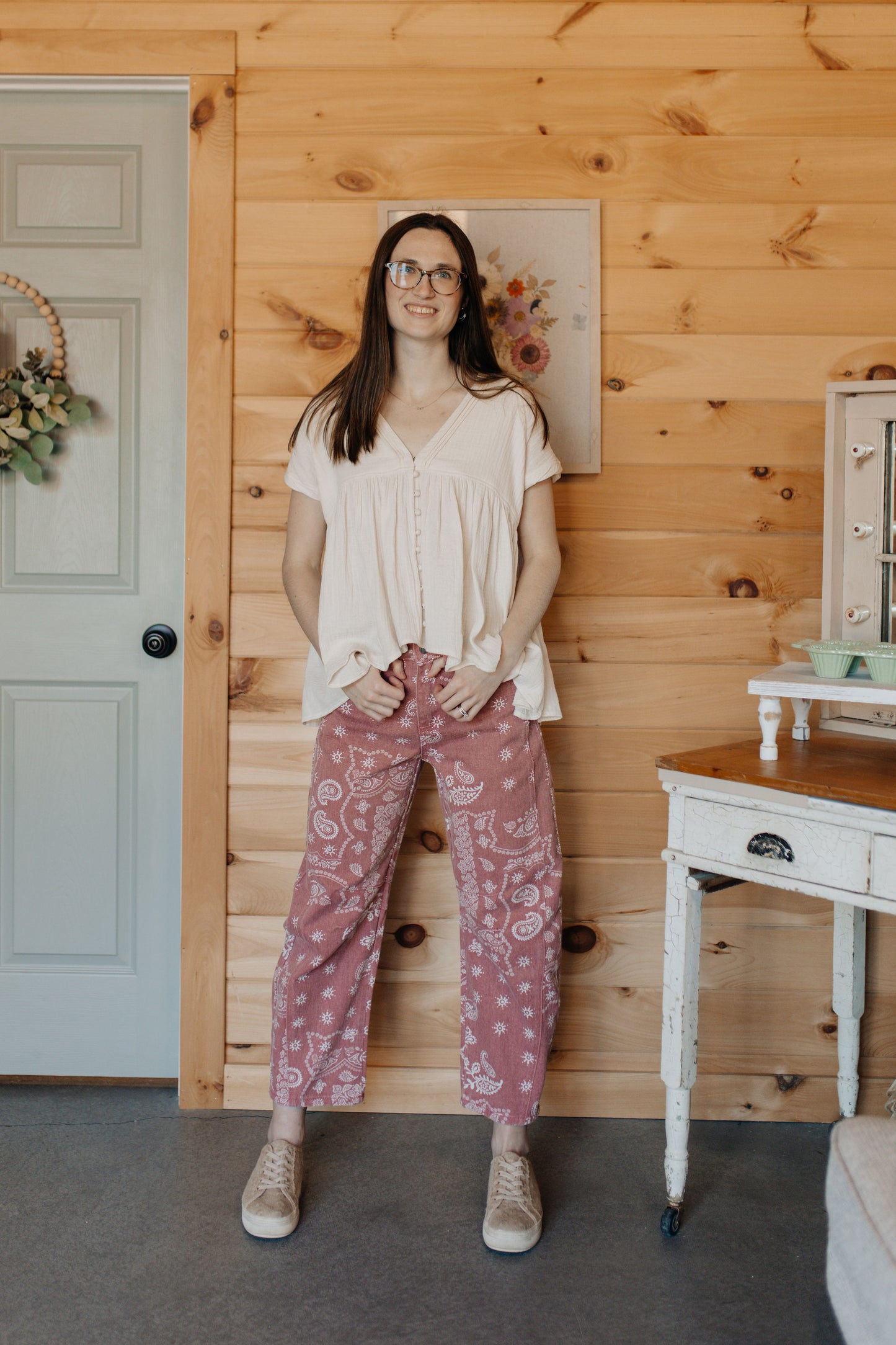 Mauve Paisley Print Denim
