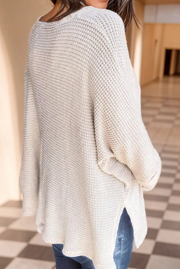 Cream Waffle Knit Top