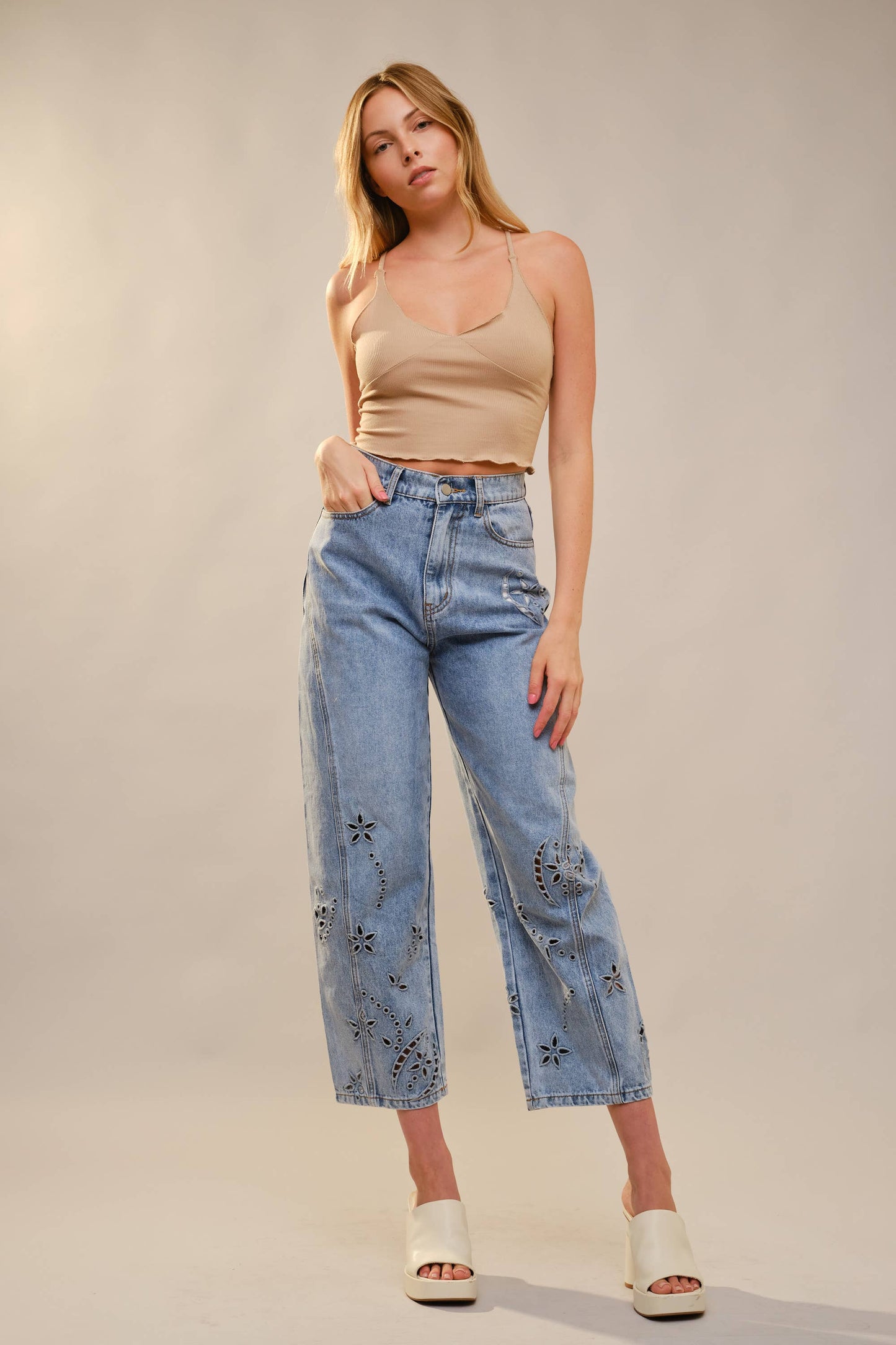 Denim Barrel Pants with Details
