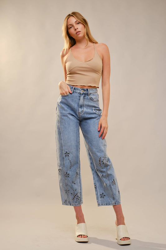 Denim Barrel Pants with Details