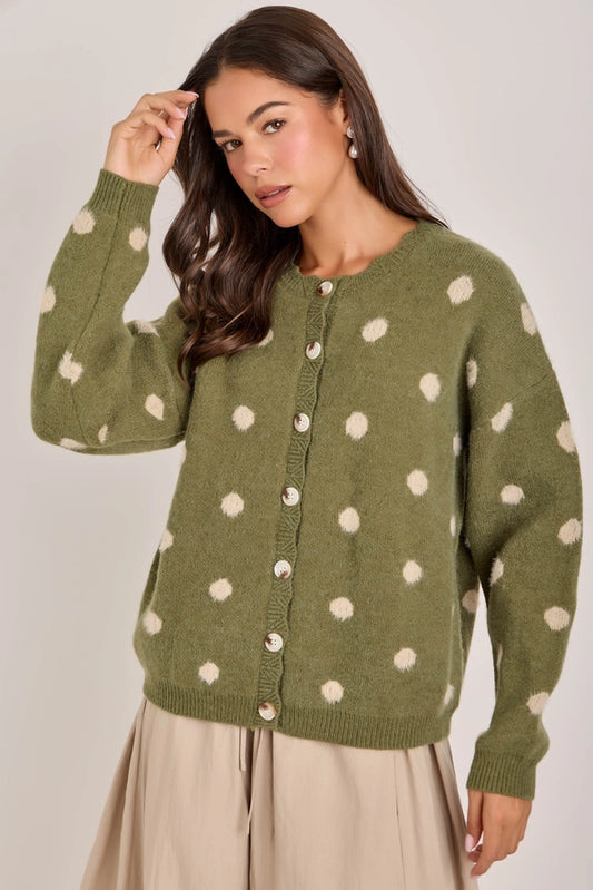 Olive & Oatmeal Polka Dot